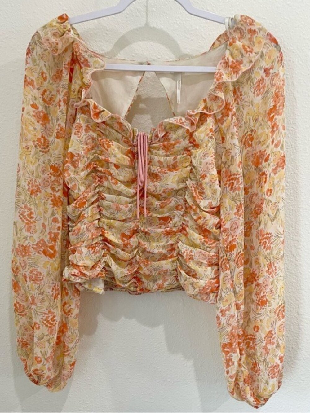 Free People Mable Smocked Feminine Top Renfair Boho Puff Sleeve Cottage
